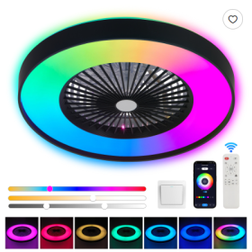23 Inch Black Ceiling Fan Light With LED RGB   Dimmable & Color Changing, APP & Remote Control, Modern Smart Ceiling Fan For Living Room, Bedroom, And