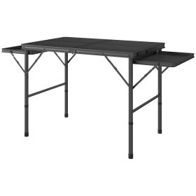 Folding Camping Table, 4.5ft Portable Table With 2 Wing Panels, Height Adjustable Metal Picnic Table