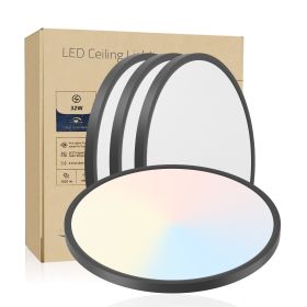 4 PACK Flush Mount LED Ceiling Light Fixture Black, 16Inch 32Watt, Dimmable & 5 Color Selectable Ceiling Lamp 3520LM Low Profile Ceiling Light For Kit
