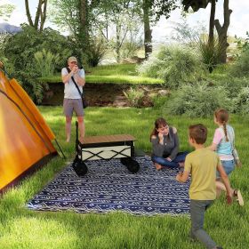 Reversible Outdoor Rug, Waterproof Plastic Straw With Carry Bag, 8 X 10, Blue & White Geometric