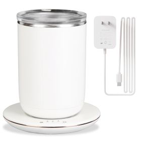 Auto Stirring Coffee Mug with Lid Temperature Control Self-Heating Automatic Magnetic Mixing Mug with 3 Heat Settings Auto-Off Function For Coffee Tea (Option: White)
