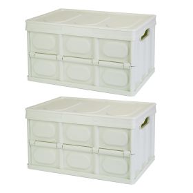 2Pcs 56L Collapsible Storage Bins With Dustproof Lid Waterproof Interior Bag Handle Stackable Storage Box Container Utility Organizer Crate For Campin (Option: 56L_Green)