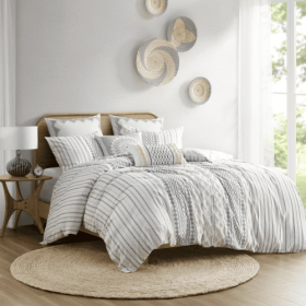 Full Queen Cotton Printed Duvet Cover Set With Chenille (Option: MultiColor)