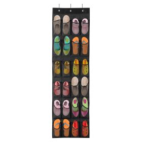 Over the Door Shoes Rack 24-Mesh-Pocket Organizer 6-Layer Hanging Storage Shelf for Shoes Slippers Small Toys Closet Cabinet (Option: Black)