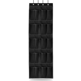 Over the Door Shoes Rack 20-Pocket Organizer 5-Layer Hanging Storage Shelf for Kids Shoes Closet Cabinet Slippers Small Toys (Option: Black)