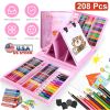 208Pcs Drawing Art Kit Art Supplies For 3-12Years Old Girls Boys Art Storage Box with Double Sided Trifold Easel Oil Pastels Crayons Colored Pencils W