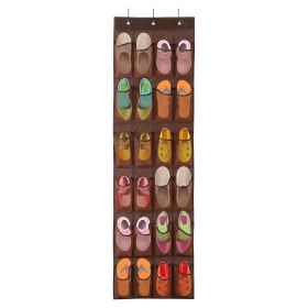 Over the Door Shoes Rack 24-Mesh-Pocket Organizer 6-Layer Hanging Storage Shelf for Shoes Slippers Small Toys Closet Cabinet (Option: Coffee)