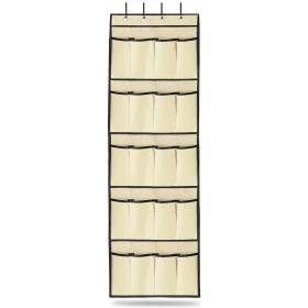 Over the Door Shoes Rack 20-Pocket Organizer 5-Layer Hanging Storage Shelf for Kids Shoes Closet Cabinet Slippers Small Toys (Option: Beige)