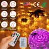 3.28FT Spider Web Light with Hairy Spider 70LED Battery Powered Remote Control 8 Lighting Modes Glowing Outdoor Indoor Wall Halloween Decoration